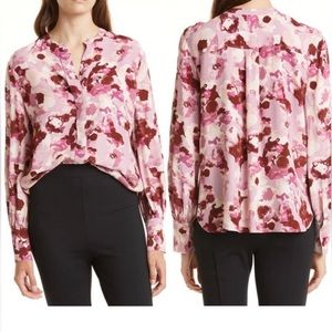 Nordstrom Womens Size Medium Pink Floral Long Sleeve Button Front Blouse Top NEW